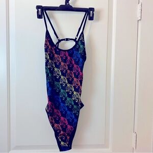NWT Feather 11 One-Piece Black Tiger Print French Cut Crisis-Cross Swimsuit